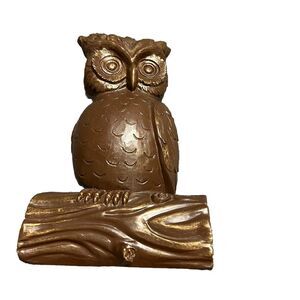 VINTAGE  WISE OLD OWL On Tree Limb Branch Statue Figurine 9” Tall